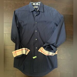 Navy Burberry Button down long sleeve shirt XS